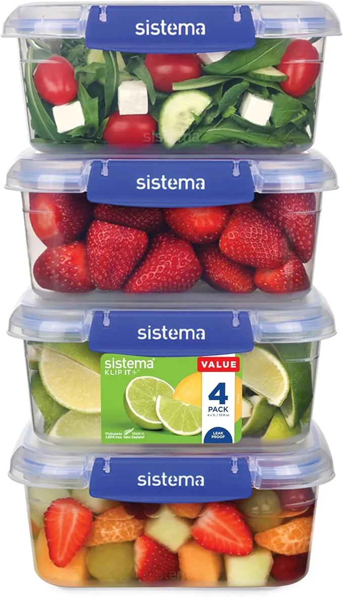 Sistema KLIP IT PLUS Récipients de Conservation Alimentaire, 1 L, Lot de 4